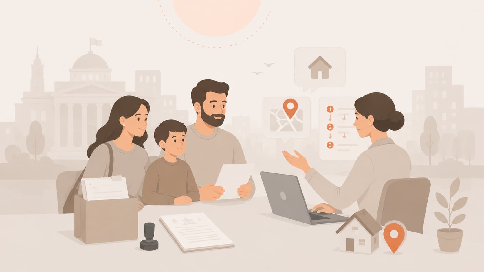 عائلة تسجل عنوان سكنها الجديد بمساعدة مستشارة