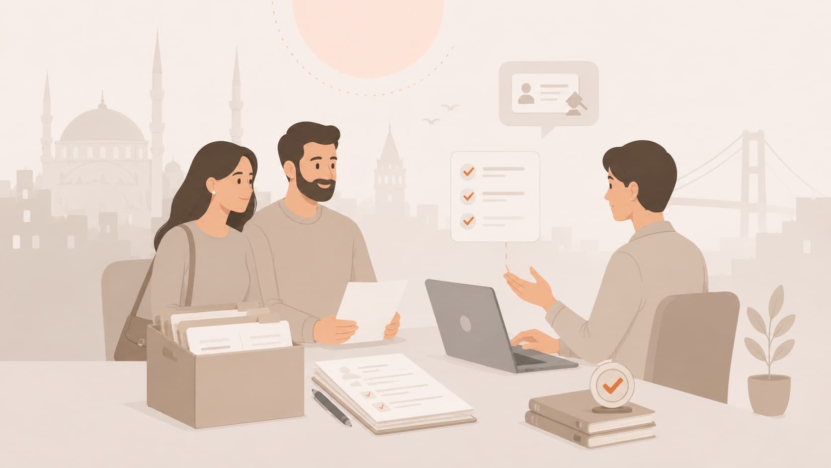 Couple consulting an expert about their citizenship file