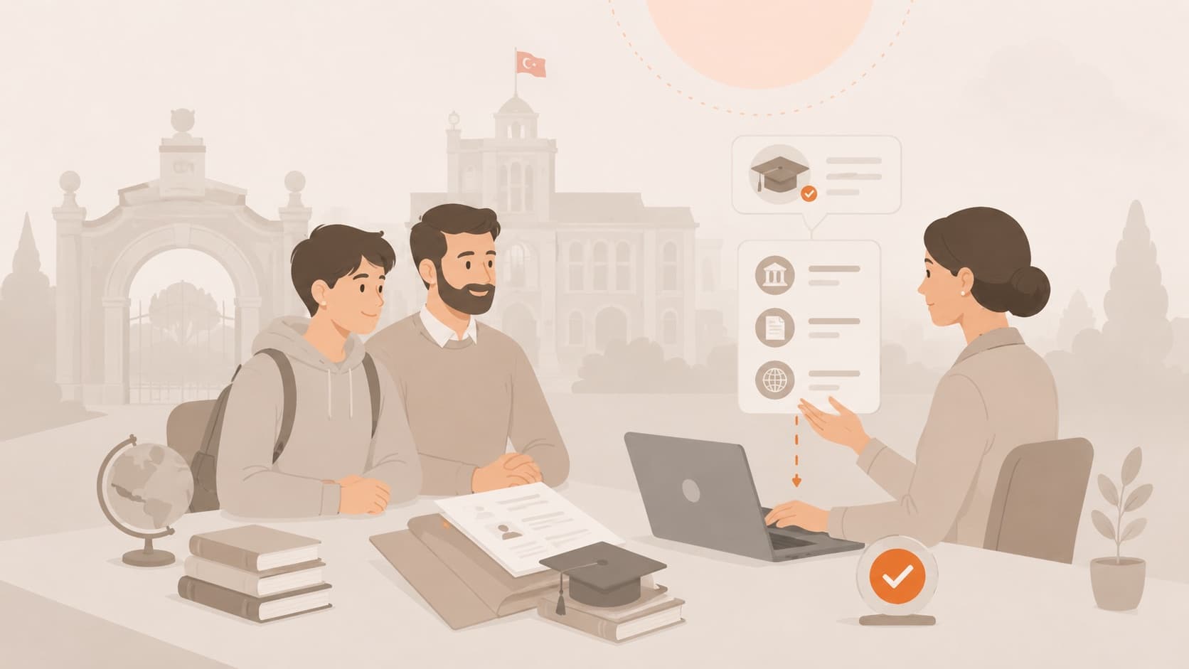 Öğrenci ve babasına üniversite seçeneklerini sunan danışman